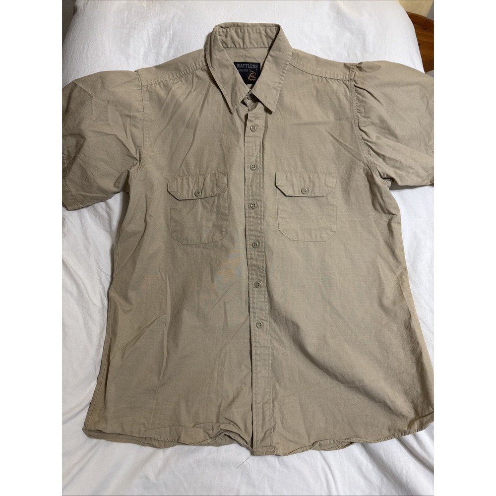 Vtg Rattlers Brand Khaki Ripstop Hunting Shirt Made in USA Button Down Mens XL